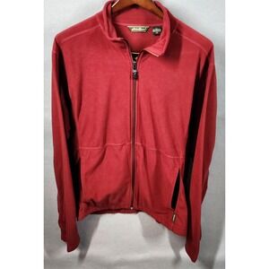 Eddie Bauer Jacket Mens Large Red Full‎ Zip Fleece Soft Warm Outdoor Zip Pockets